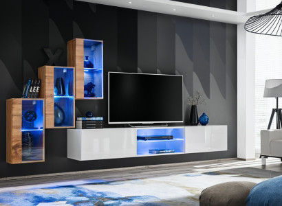 3x wall cabinet Living room furniture Wall unit 210 cm Furnishings luxury TV lowboard